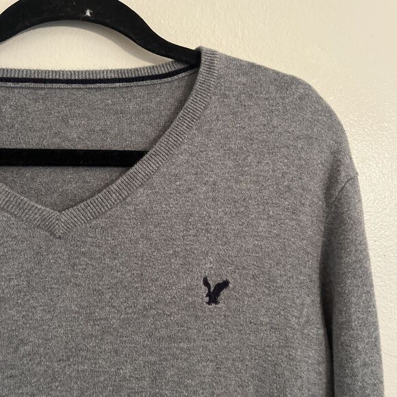 American Eagle Outfitters Early 2000s Cotton V Neck Knit Ribbed Cuff Sweater- L - Picture 4 of 8